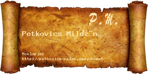 Petkovics Milán névjegykártya