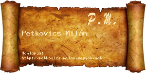 Petkovics Milán névjegykártya